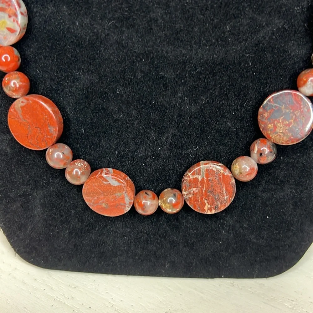 Abalone Tribal Bohemian Beads Necklace Orange and Red beads